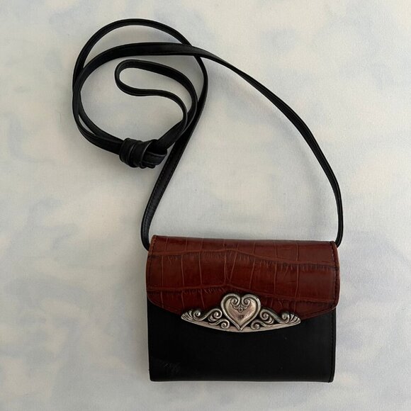 Brighton 1996 Metal Heart Chestnut Croc & Black Leather Mini Purse - Picture 1 of 6